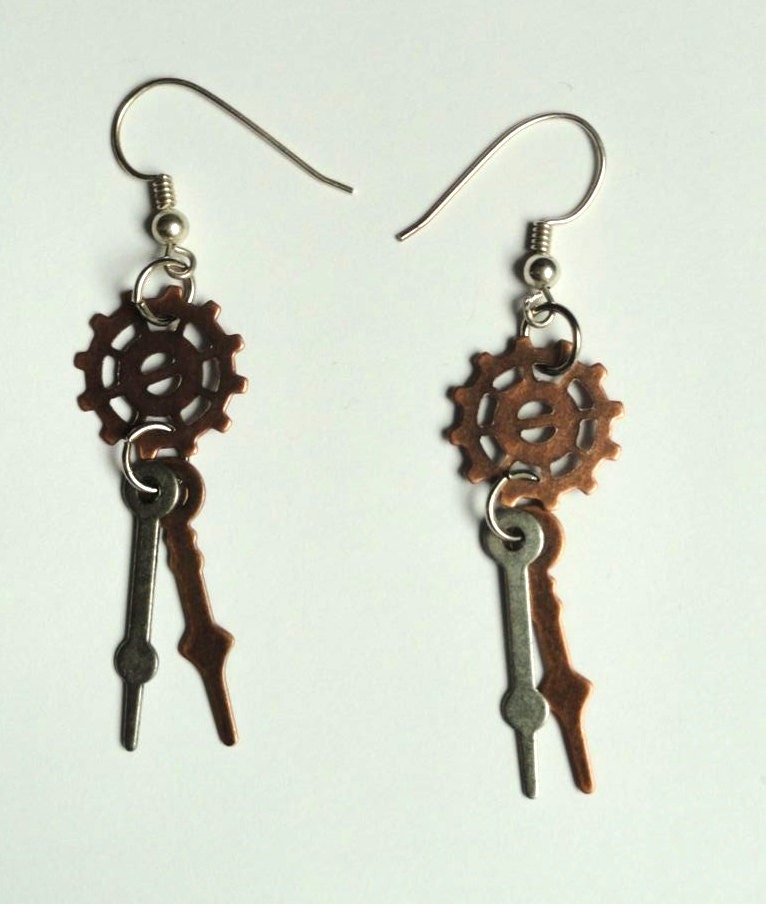 Steampunk Dangle Earrings Clock Hand By Amberilyssteamcrafts