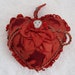Vintage RED Heart Silky Pillow w Face Button Pincushion
