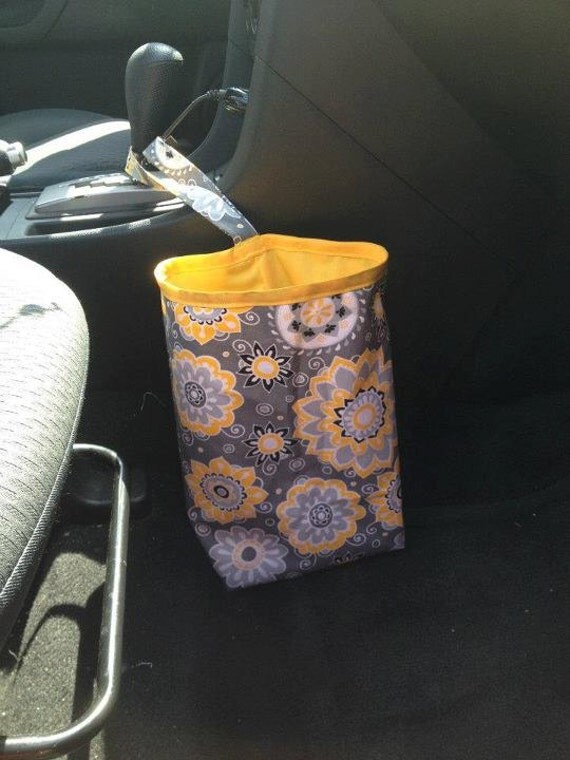 Yellow and Gray Car Litter Bag by breaboutique on Etsy