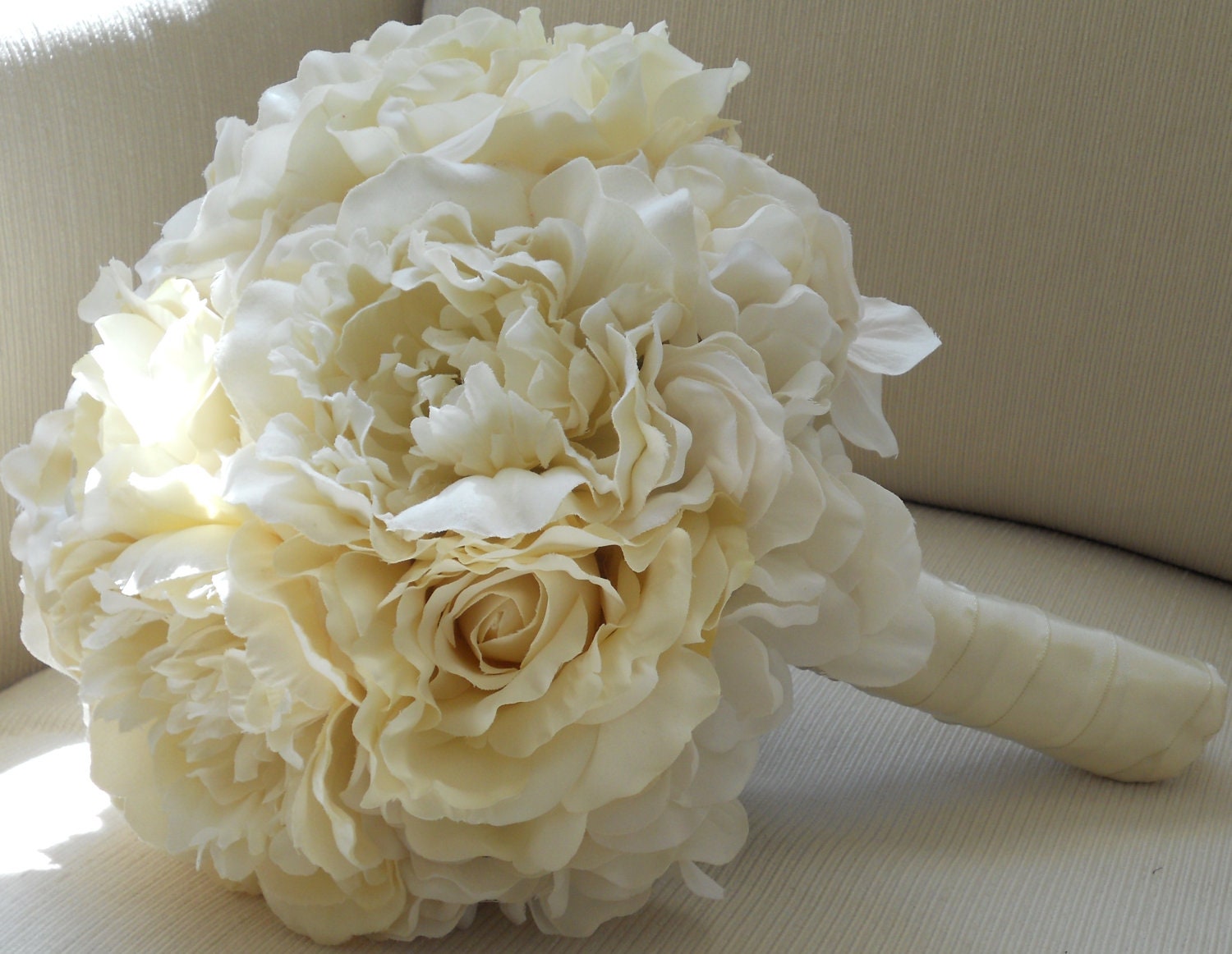 White Peonies Hydrangea and Roses Bridal Bouquet by MoxiBouquet