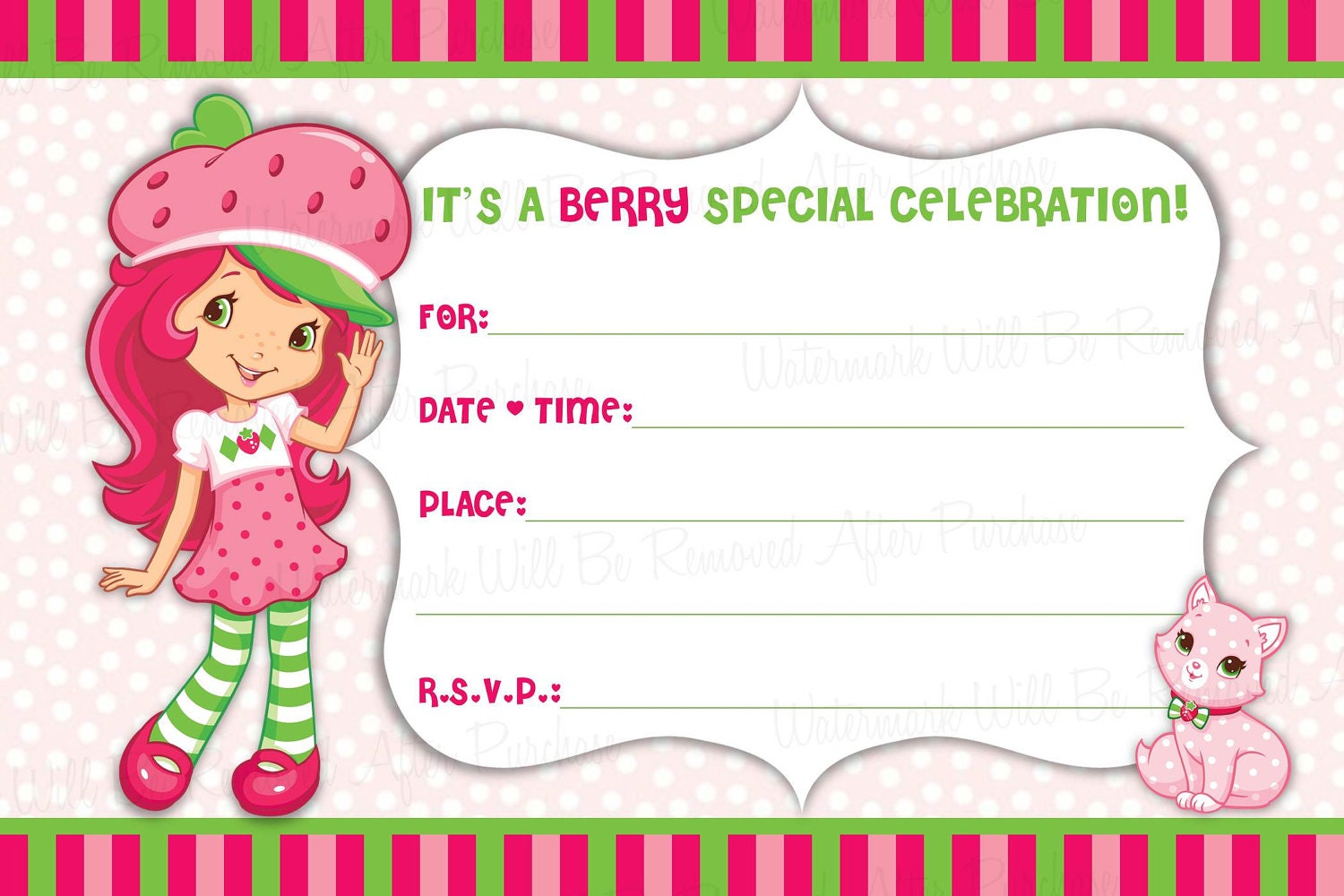 Free Printable Strawberry Shortcake Invitation Template