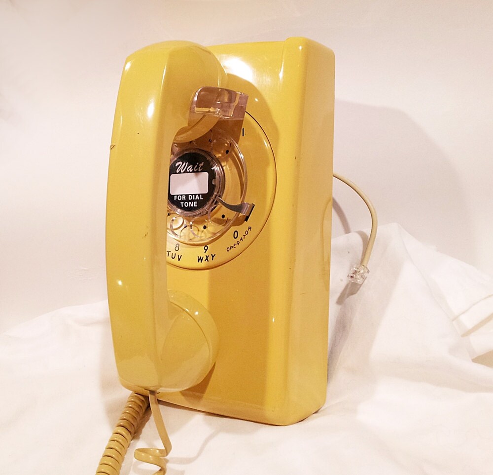 WORKING Yellow Rotary Wall Phone
