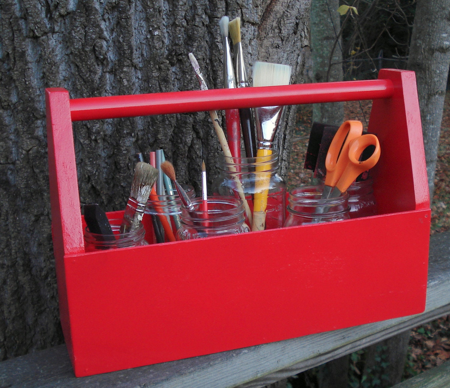 Red Handmade Wood Tool Box Planter Great for Home Decor