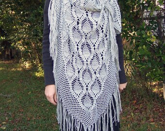 Handmade Silver Crochet Shawl