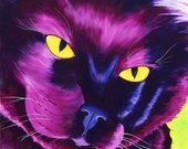 Black Cat Art Limited Edition 8x10 art print 11x14 Art Print Reproduction Pop Art Painting Purple Cat Painting Animal Illustration