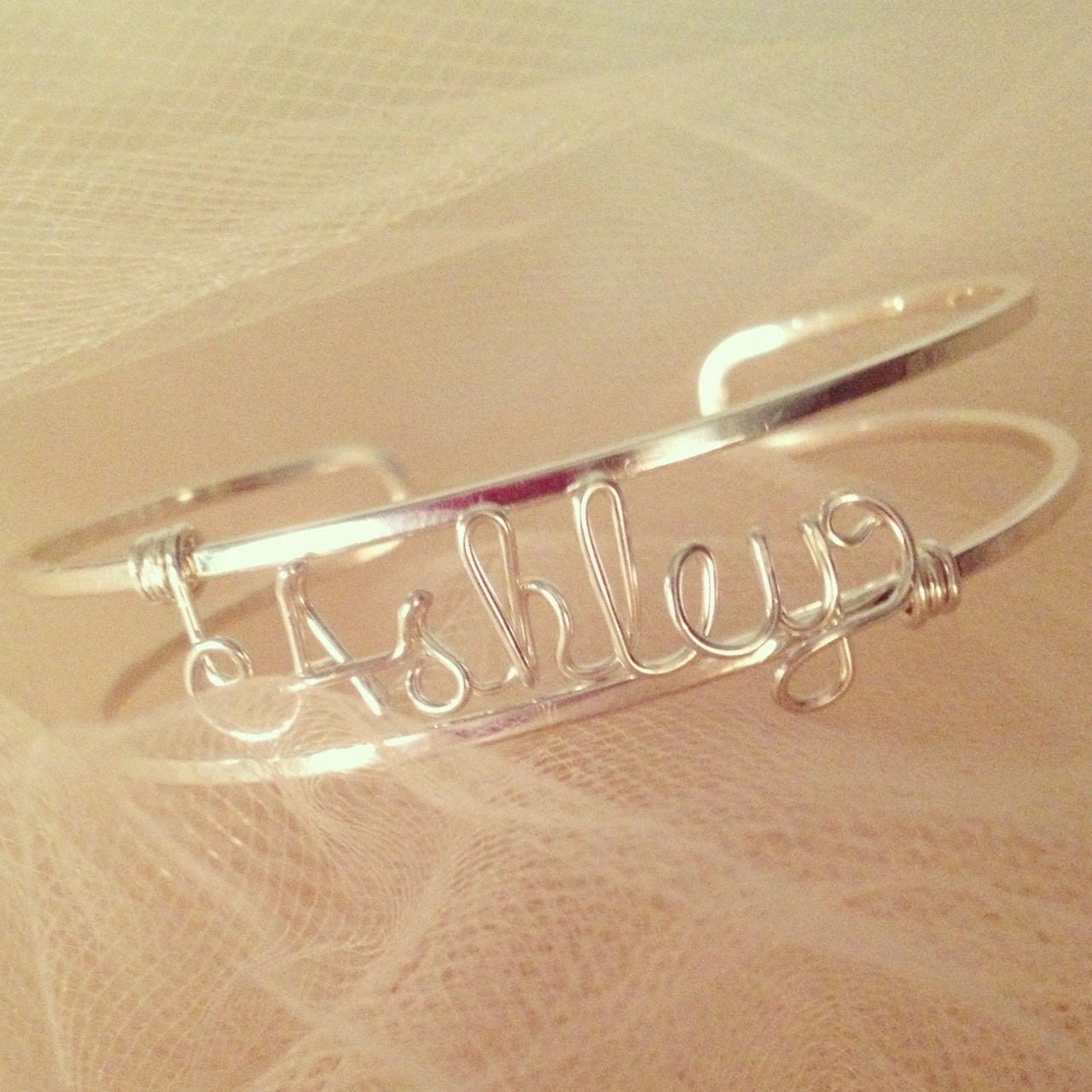 Personalized Wire Name Bracelet Cuff Bangle in Gold or Silver