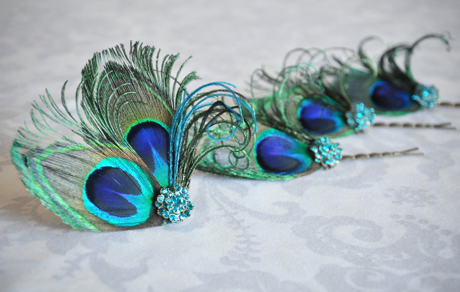 Peacock Feather Hair Accessories Turquoise Bridal Hair Clip 1656