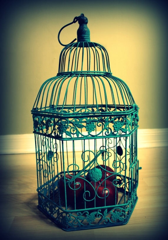 Turquoise Bird Cage Decorative Piece or Wedding Card Holder