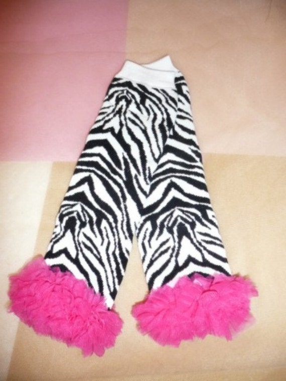 Zebra Print Leg Warmers with Hot Pink Ruffle Ruffled Leg