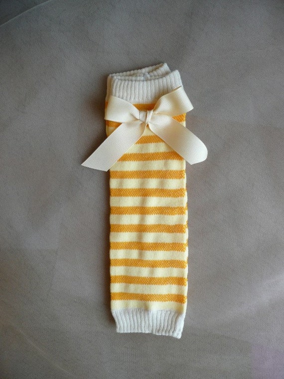 Orange and Yellow Striped Leg Warmer w Bow by PrincessEllasBoutiqu