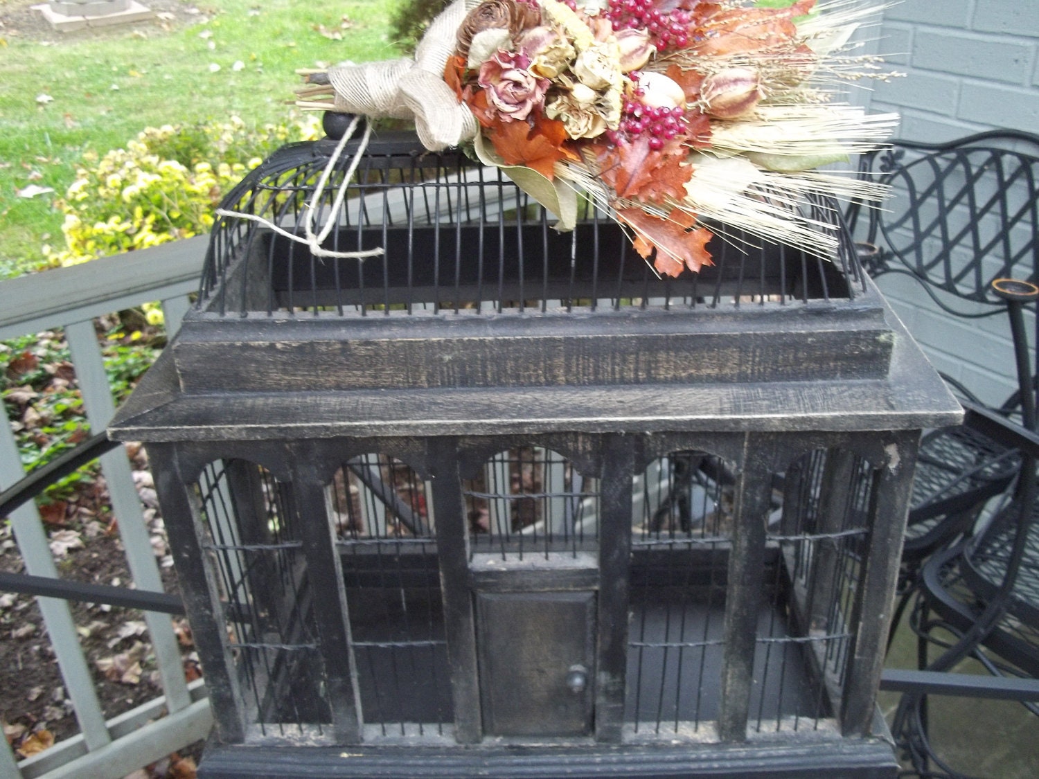 VIntage Black goth birdcage wooden and wire great for black