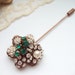 Emerald Rhinestone Lapel Pin with Swarovski Rhinestones Seedbeads Imitation Pearls Antique Copper Vintage Style Beaded Stick Pin Scarf Pin