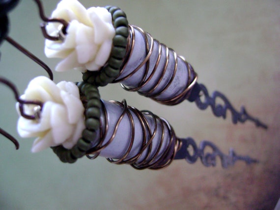 Hands of Time Upon My Ivory Rose earrings by Anvil Artifacts