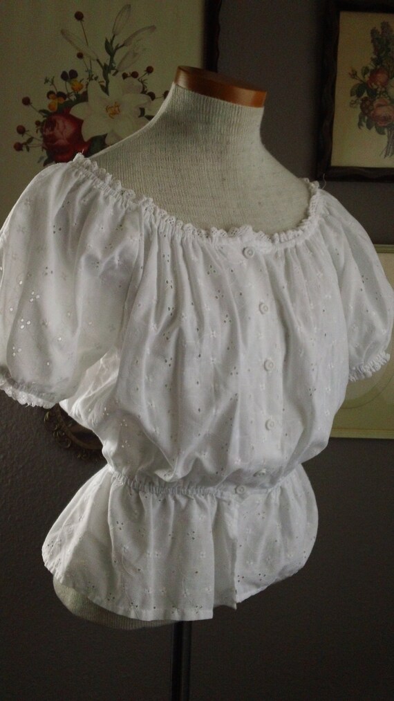 RESERVED BILLIE White Eyelet Cotton Praire Peasant Blouse