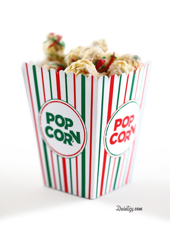Instant Download: Christmas Popcorn Box Green & Red Mini