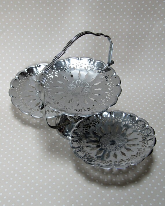 Vintage Silver Tone Metal 3 Tier Folding Cake Stand by CuriousCris