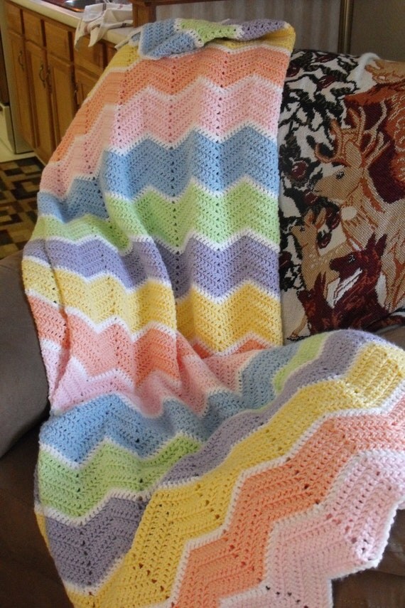 Items similar to Rainbow Ripple Crochet Afghan on Etsy