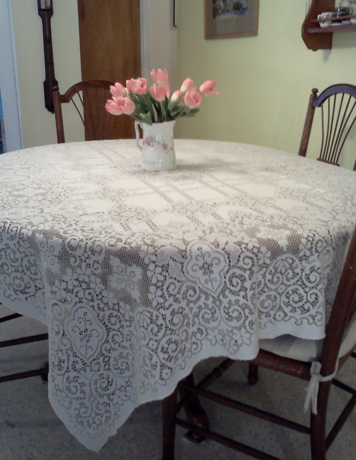 Vintage Quaker Lace Tablecloth White Large by WeeLambieVintage