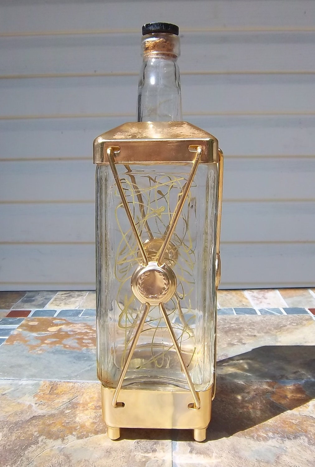 How Dry I Am Music Box Decanter Gold Metal Embellished Whiskey