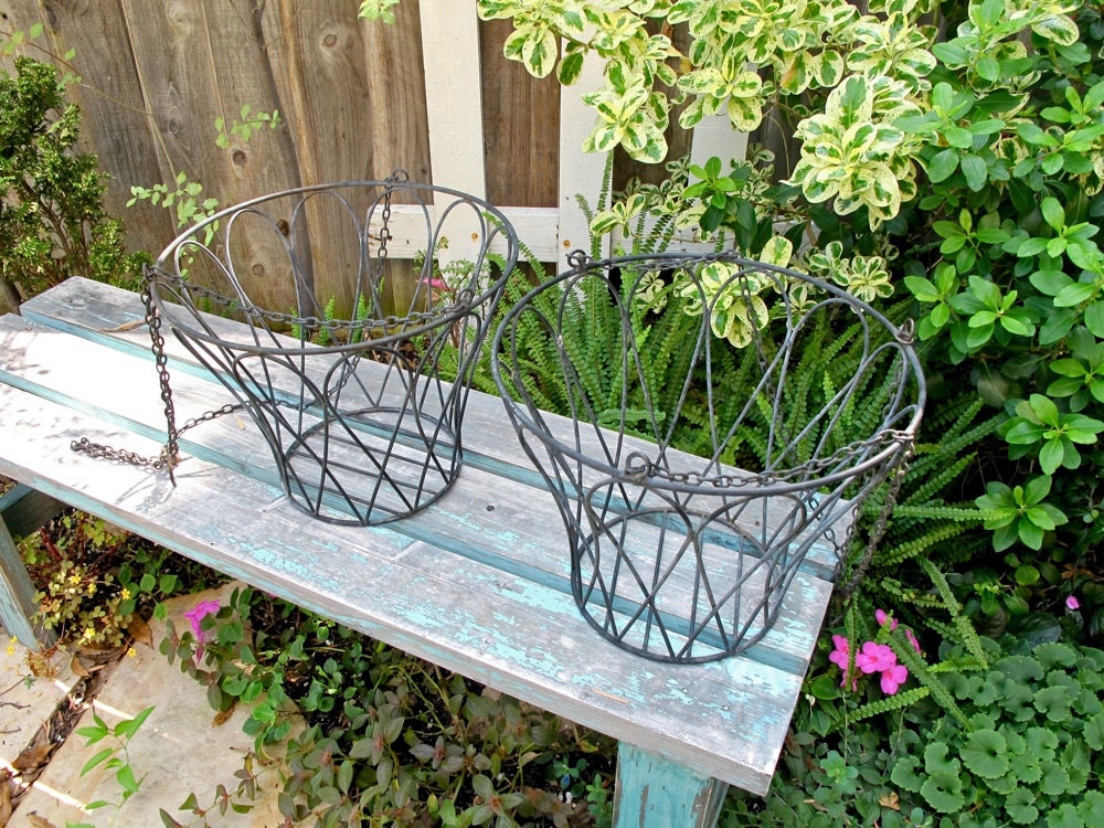 Vintage Hanging Baskets French Garden Wire Baskets Hanging