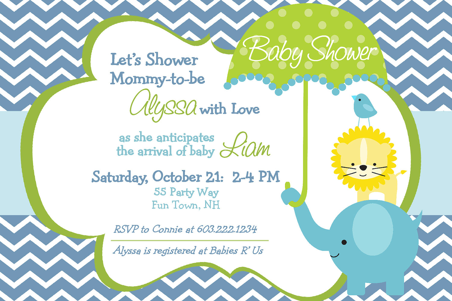 Elephant Baby Shower Invitation Boy by AsYouWishCreations4u