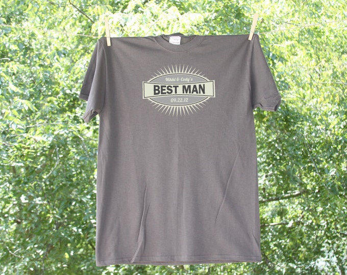 Best Man Grey Emblem Wedding Party Shirt with Date
