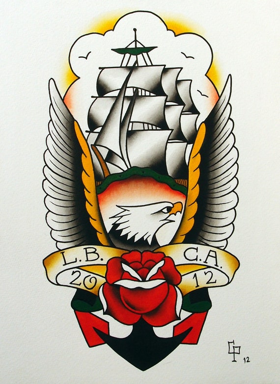 Traditional Sailor Jerry Eagle Tattoo Flash by ChristinaPlatis