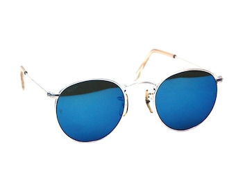 Vintage Ray Ban Bausch and Lomb W2246 Blue Mirror Round Sunglasses