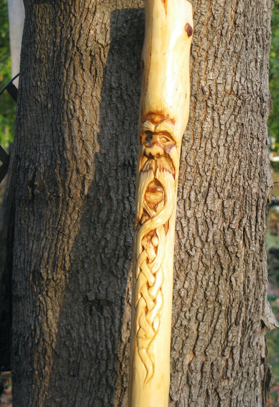 celtic spirit walking stick 60 inchs hand carved aspen