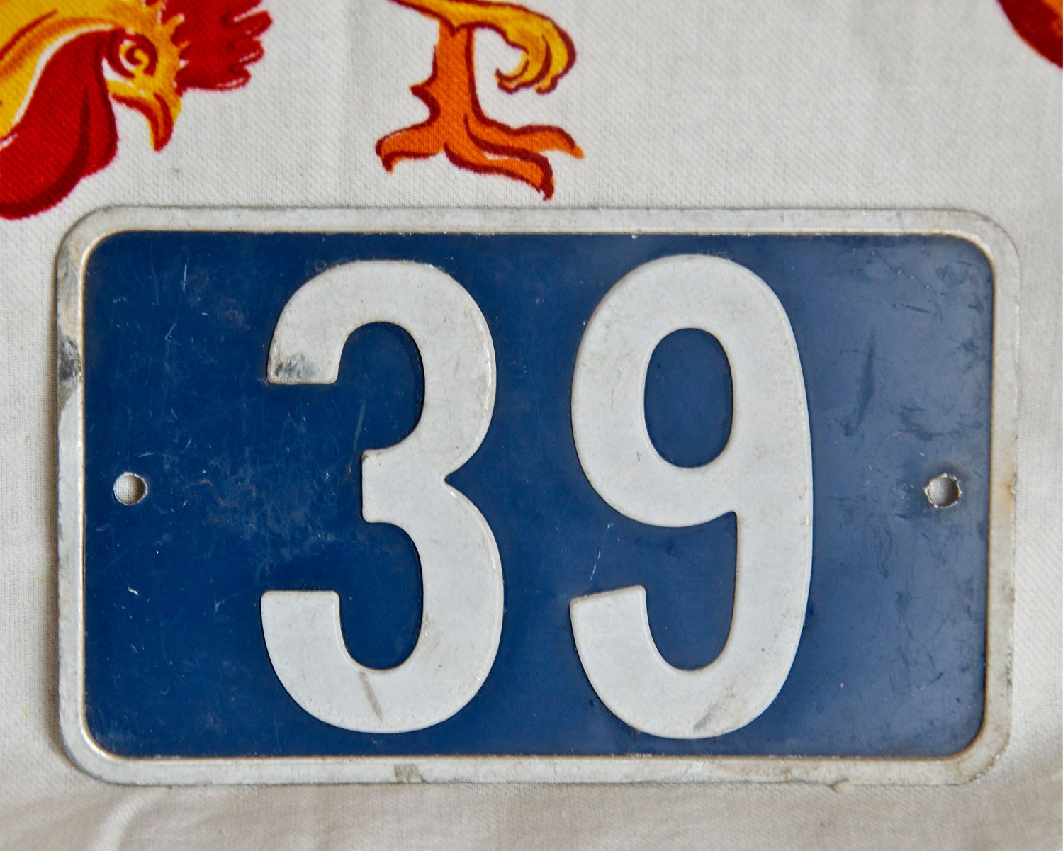 Vintage French enamel house number 39...blue and white...