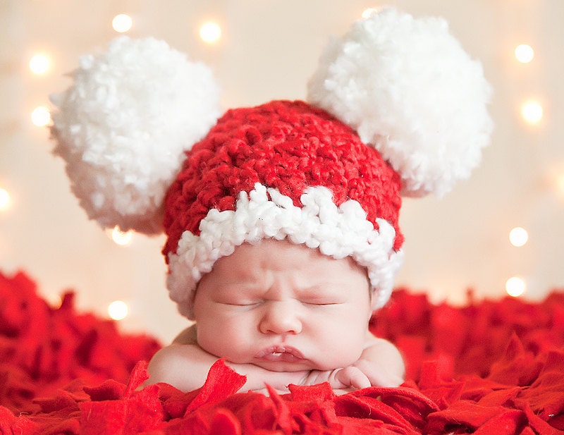 pom hat double santa pom Hat TSBPhotoProps Month 0 Baby Christmas 3 Santa to Hat Baby by