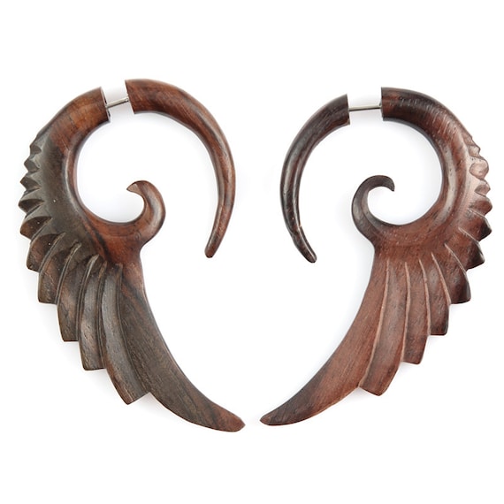 Angel Wing Earrings Organic Fake Gauge Tribal by NoHolesBarred