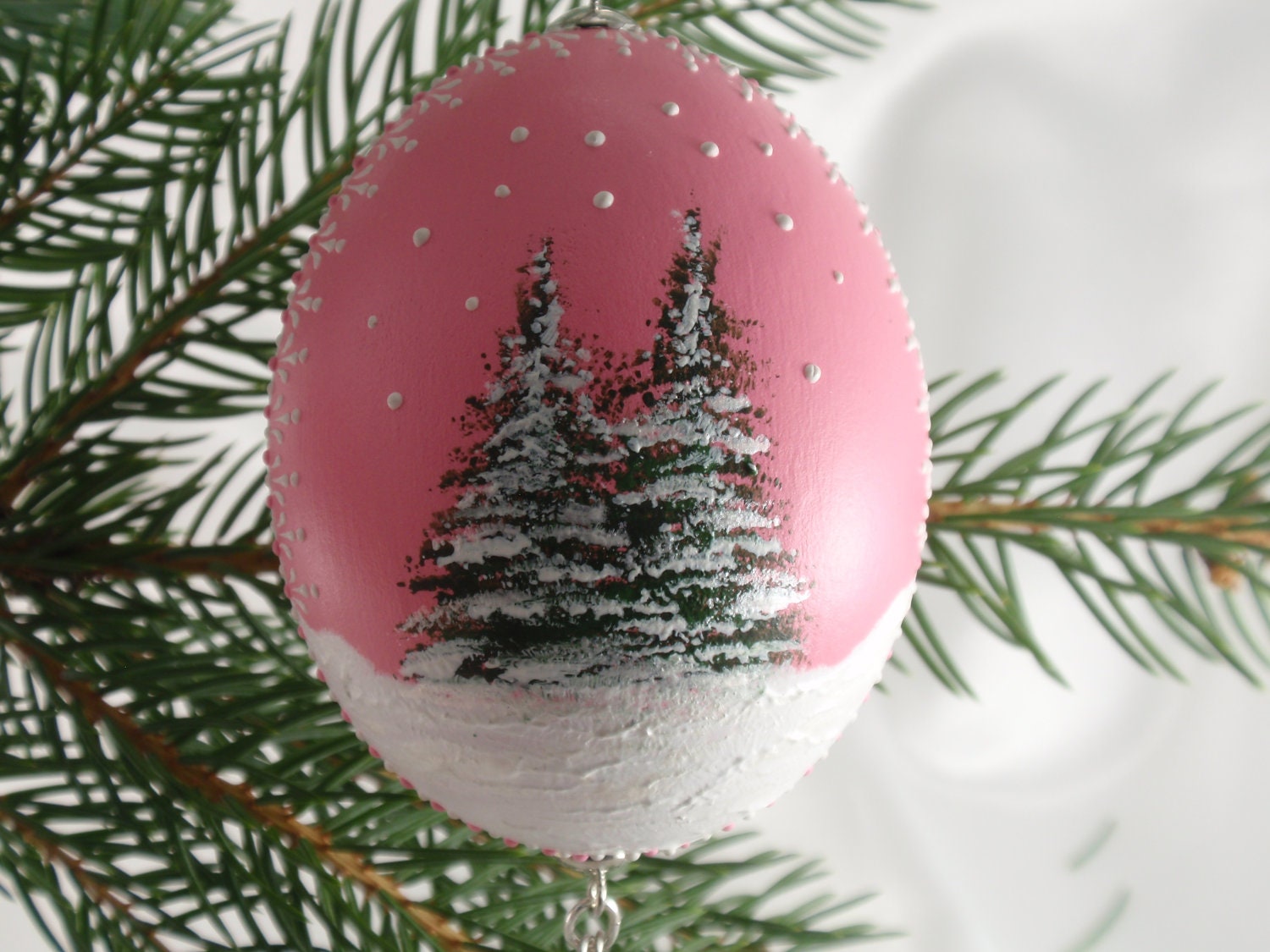 Christmas Ornament on Duck Egg Pysanka in Pink with Christmas