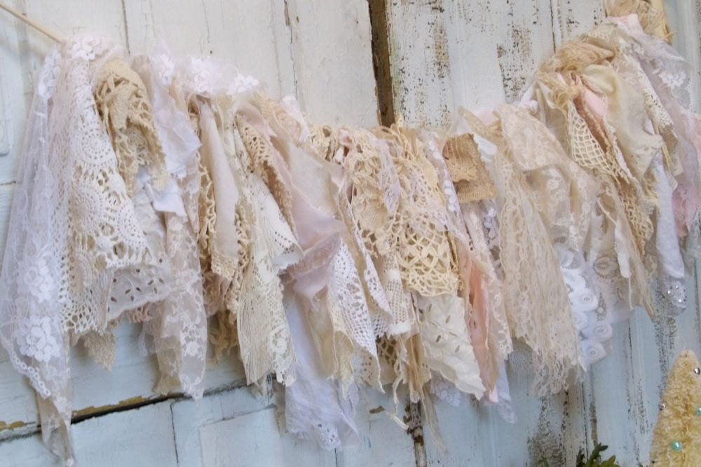 reserved shabby chic fabric garland wall homemade white cream reserved shabby chic fabric garland wall homemade white cream