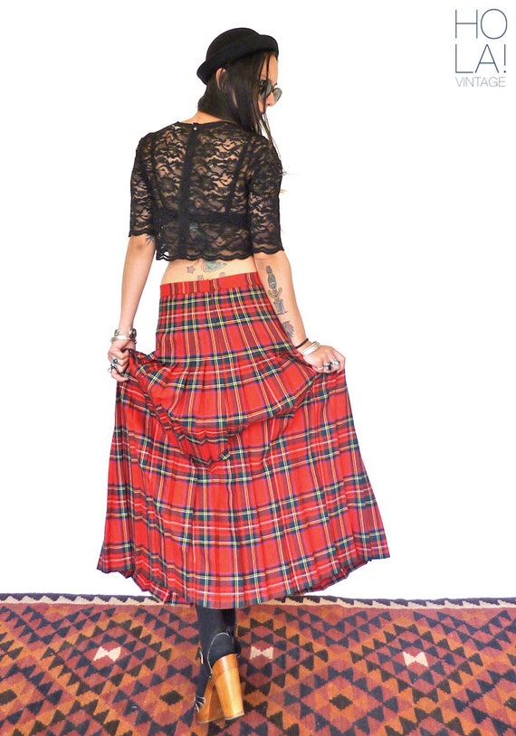 Hola Vintage 90s Grunge Punk Tartan Plaid Maxi Skirt Long