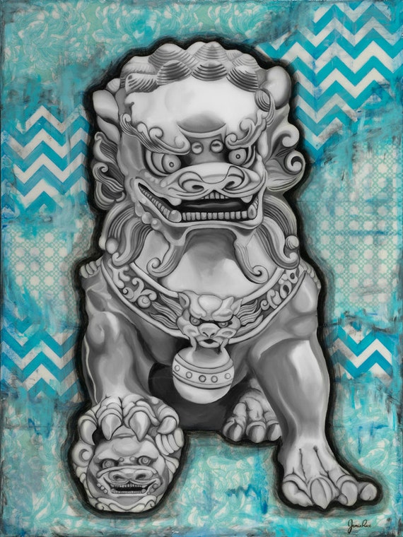 blue fu dog 11 x 14 art print wall decor blue fu dog 11 x 14 art print wall decor