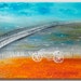 PAINTING Original Abstract landscape Neon Blue Orange Turquoise Bike art on canvas Modern River - water - aqua Home decor Wall art 12x16