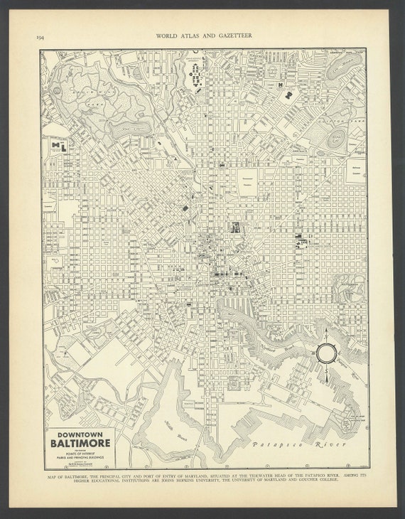 Vintage Map of the Baltimore Maryland From 1937 Original