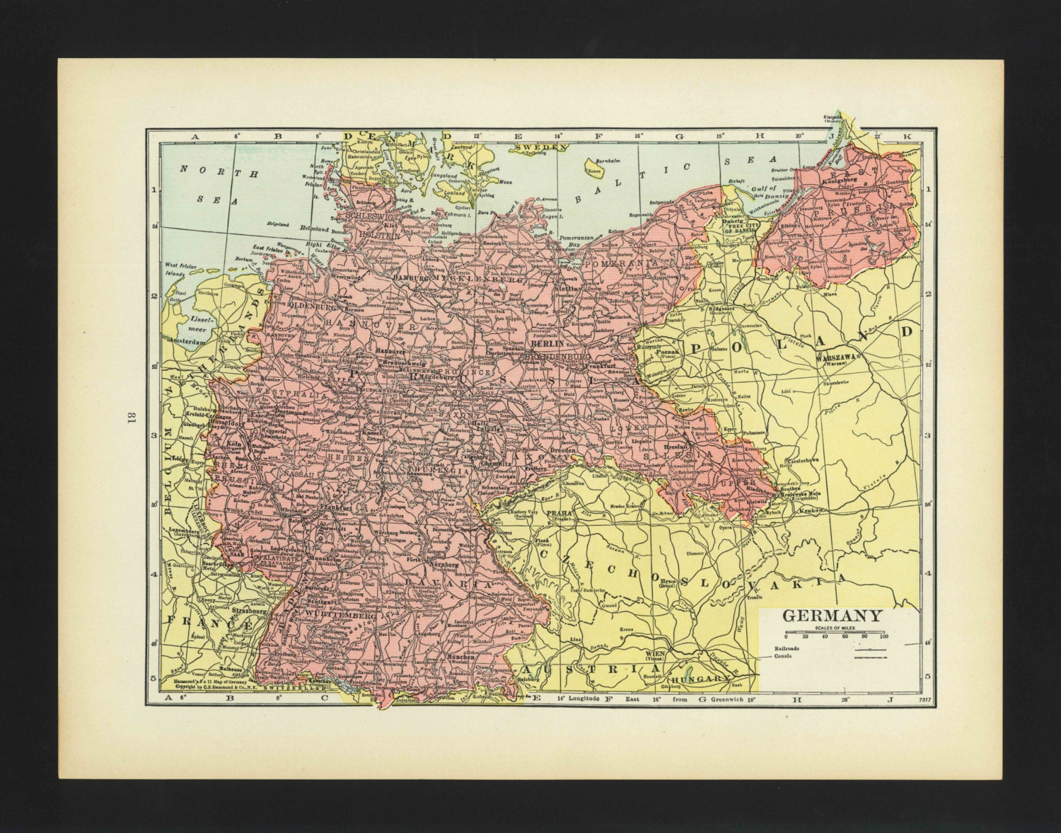 Vintage Map Germany Original 1938