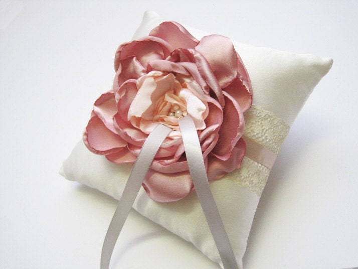 Wedding Ring Pillow Lace Pillow with layered Satin Ribbons