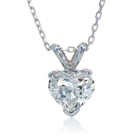 Items similar to White Gold Diamond Heart Cut Solitaire Pendant on Etsy