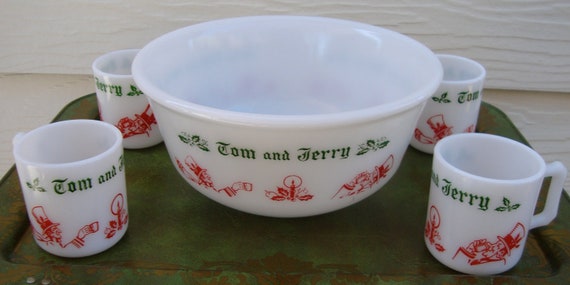 and jerry cups tom   Atlas, Tom milk and vintage Hazel cups,  Vintage glass four Jerry punchbowl