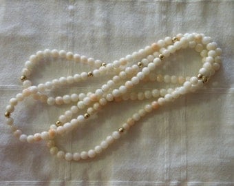 Vintage Angel Skin Coral Necklace with Gold Beads - 34 inches