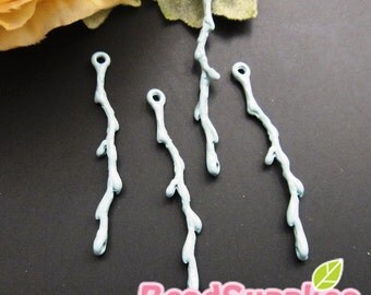 CH-ME-01615 - Aqua enameled, Single branch charm, 4 pcs