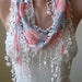 Lightweight - White Grey and Pink Scarf with Trim Edge
