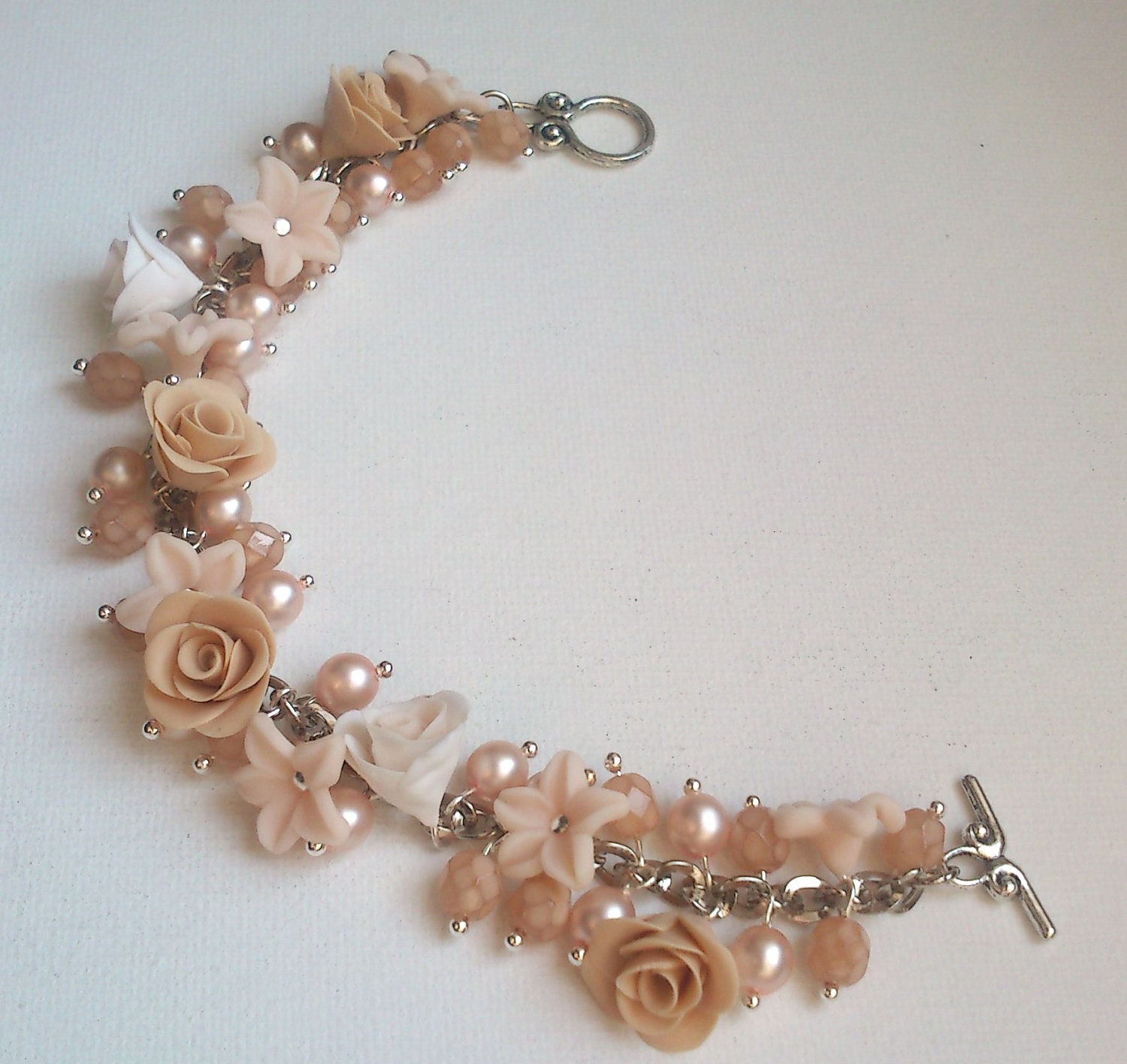 Pearl bracelet Flower bracelet Handmade bracelet Polymer