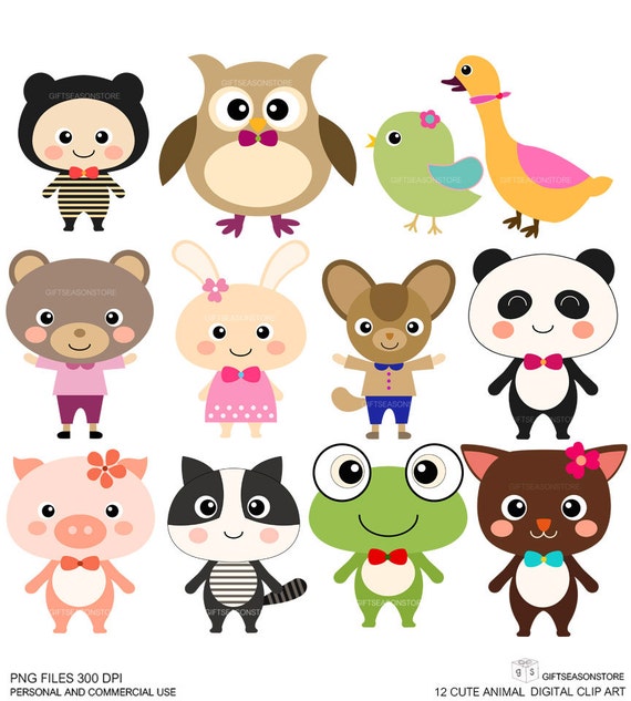12 Cute Animal Digital clip art for Personal and Commercial