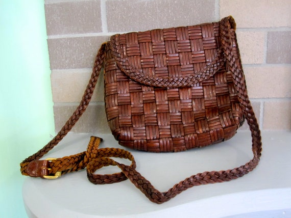 brown woven leather handbag