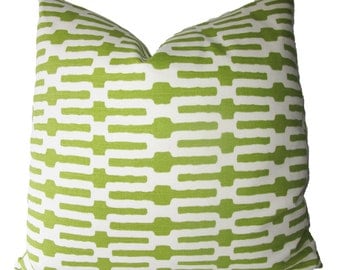 Decorative Designer Annie Selke Links, Geometric Ikat, Key, Lime Green, Pillow Cover, 18x18, 20x20, 22x22 and lumbar, throw Pillow