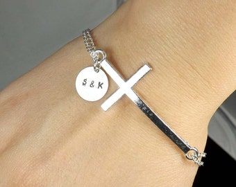 Personalized cross bracelet - cross charm bracelet - friendship bracelet - birthday, graduation bracelet - sideways cross bracelet